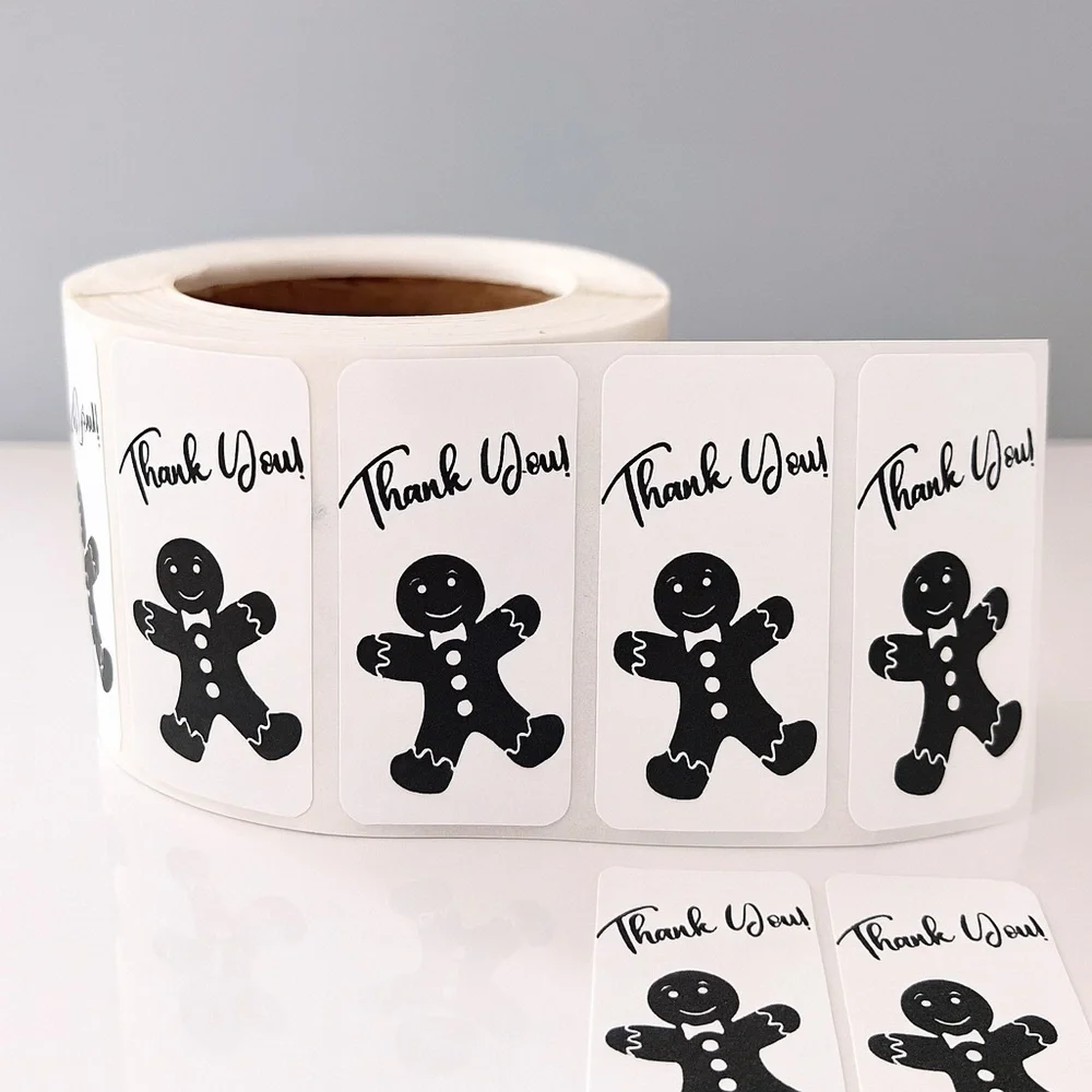 100pcs Gingerbread Thank You Stickers • Xmas Holiday Packaging Labels